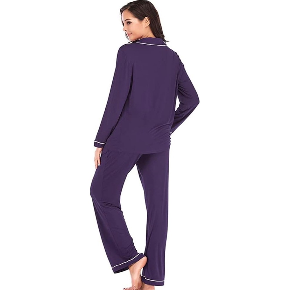 BedHead Pajamas Womens Purple Stretch  Set Long Sleeve Wide Leg Size Small NEW